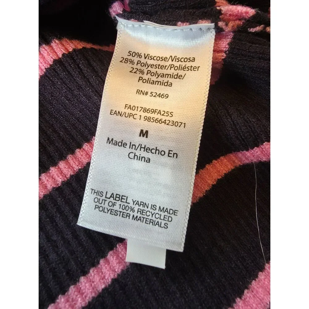 Free Assembly Striped Turtleneck Sweater Black Pink Ribbed Short Sleeve Top M - Picture 8 of 8